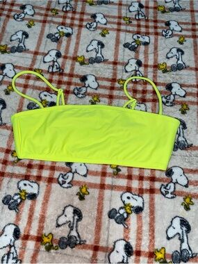 No Boundaries Neon Yellow Bandeau Bikini Top with Spaghetti Straps
